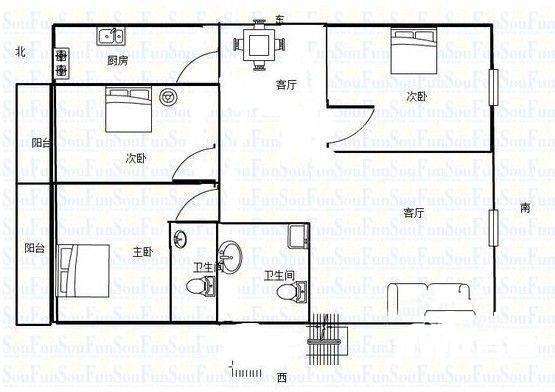 解家巷小区3室2厅2卫135㎡户型图