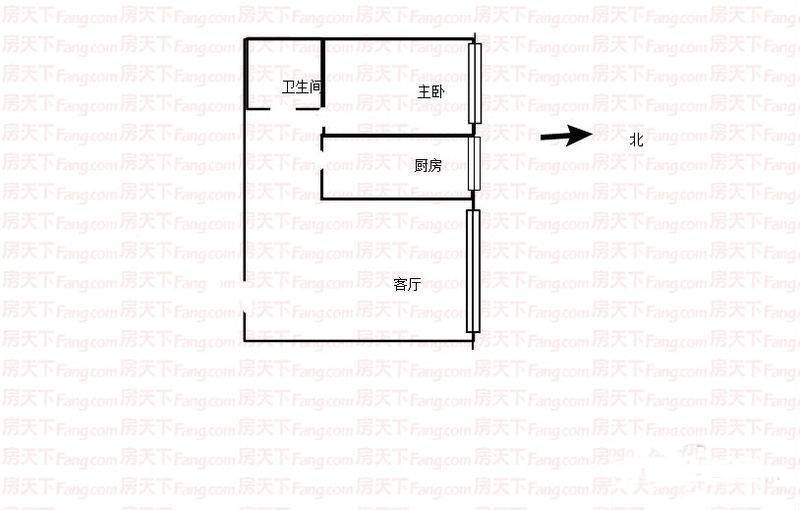 西安民乐园万达广场1室1厅1卫38㎡户型图