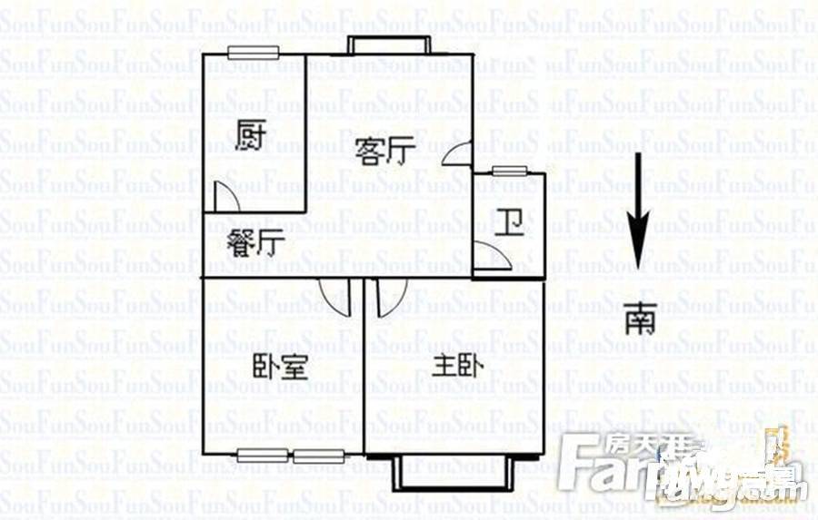 紫竹苑2室3厅1卫86㎡户型图