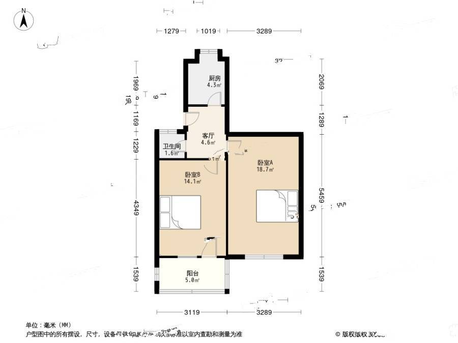 中储花园南院2室1厅1卫56㎡户型图