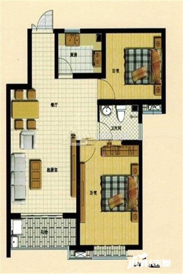 滨湖花园居住小区2室2厅1卫82.6㎡户型图