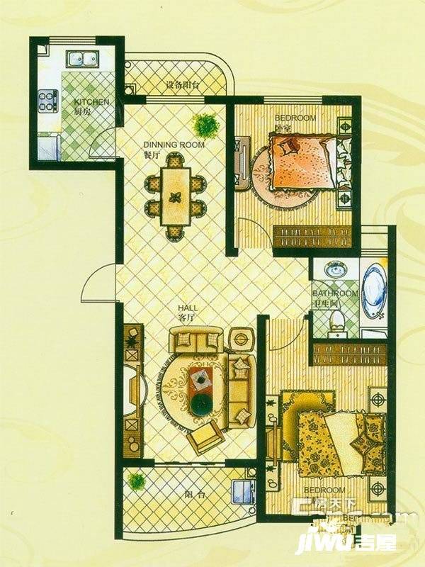江城逸品一期2室2厅1卫95.5㎡户型图