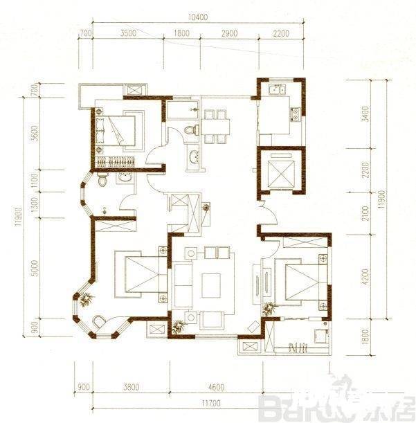 公园道1号A区4室2厅3卫138㎡户型图