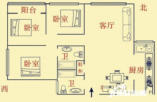 万科天誉二期3室2厅2卫125㎡户型图