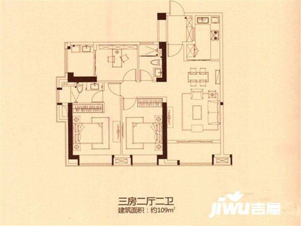 万科天誉二期3室2厅2卫125㎡户型图