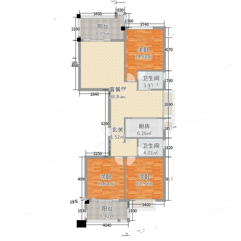 融侨外滩B区3室0厅0卫138㎡户型图