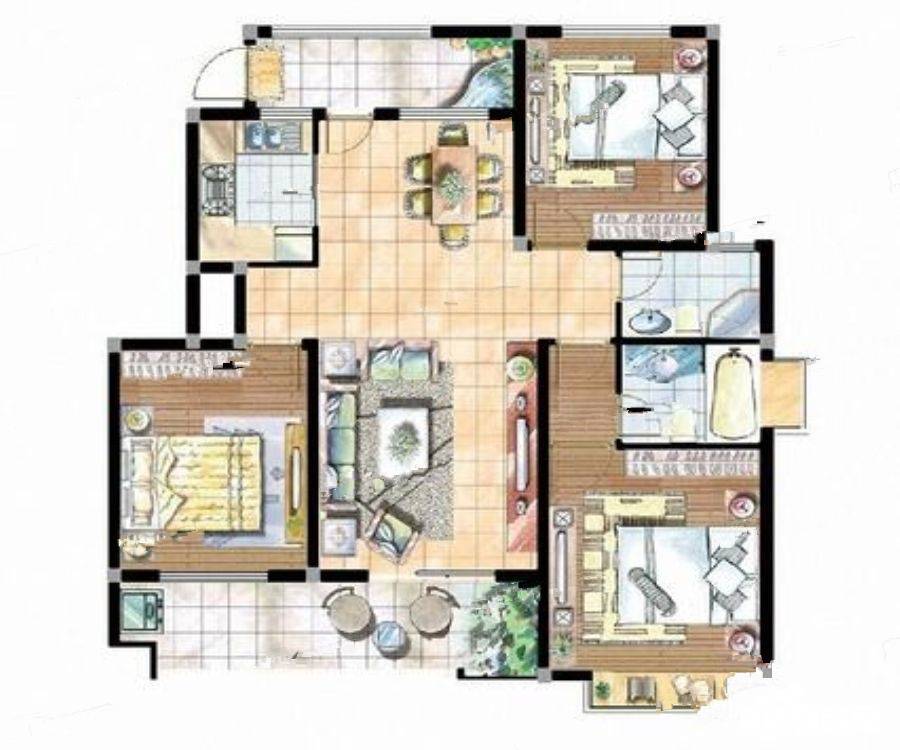 九洲新世界花苑4室3厅2卫131㎡户型图