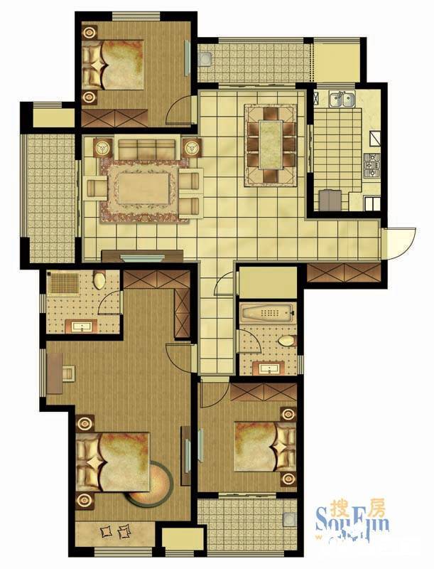 创新家园3室2厅2卫159㎡户型图