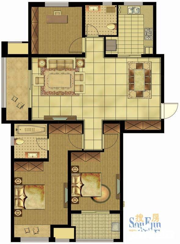 誉天大厦3室2厅2卫138㎡户型图