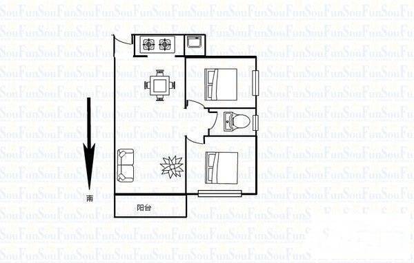 东城花园2室2厅1卫59㎡户型图