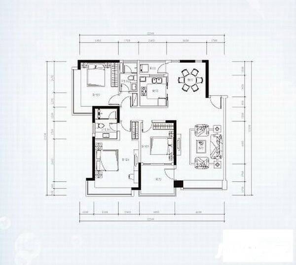 华发新城五期3室2厅2卫136㎡户型图