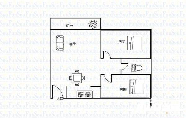 东城花园2室1厅1卫55㎡户型图