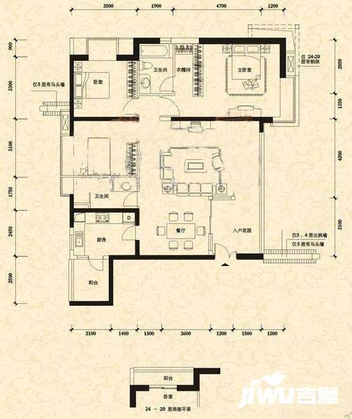 云山诗意3室2厅2卫143㎡户型图