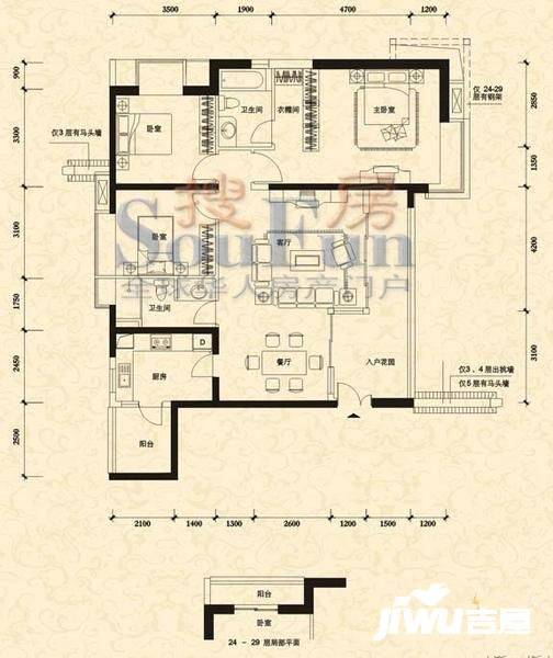 云山诗意3室2厅2卫143㎡户型图