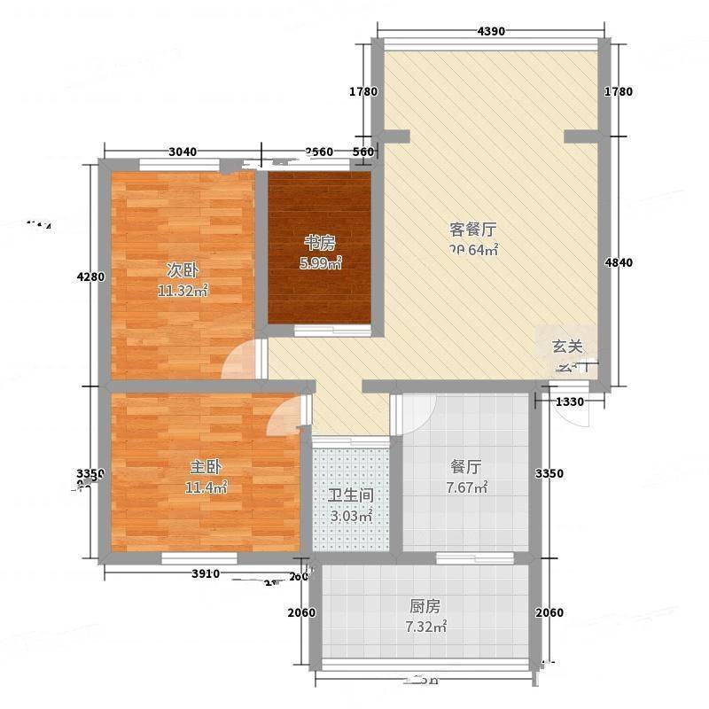 五星小区3室0厅0卫95㎡户型图