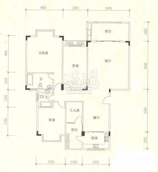 香格里拉花园别墅3室2厅2卫186.9㎡户型图