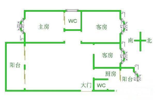 季华花园3室2厅2卫90㎡户型图