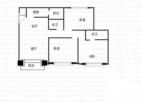 顺德金惠楼3室2厅2卫100㎡户型图