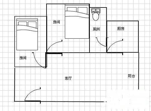 裕丰楼2室1厅1卫58㎡户型图