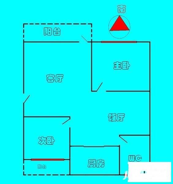 裕丰楼2室2厅1卫84㎡户型图