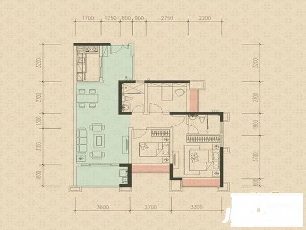 佛山奥园贝沙轩2室1厅1卫83㎡户型图