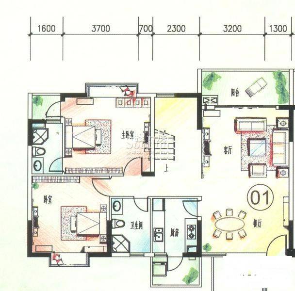 佛山星晖园4室3厅4卫208㎡户型图