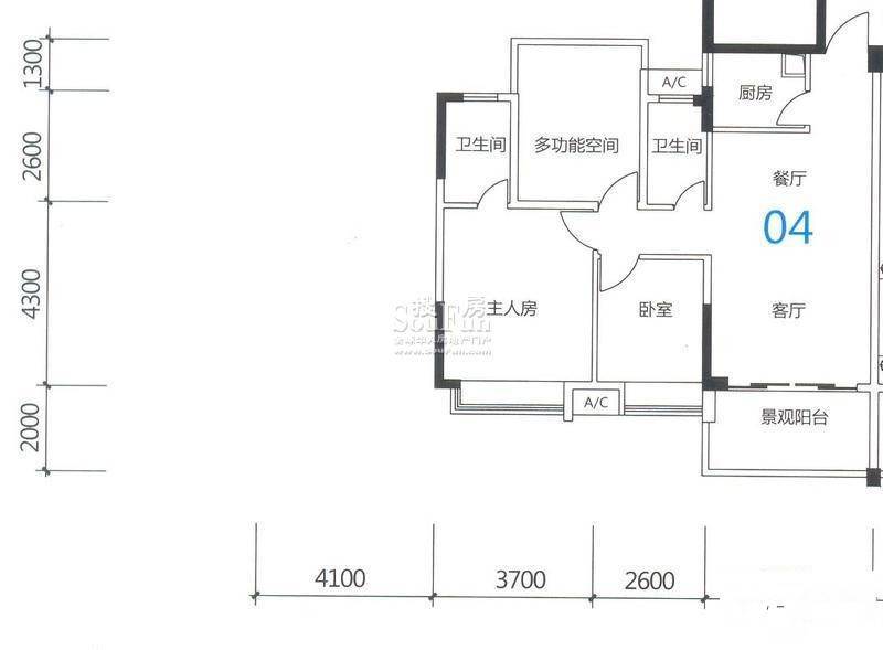 时代名轩3室2厅2卫91㎡户型图