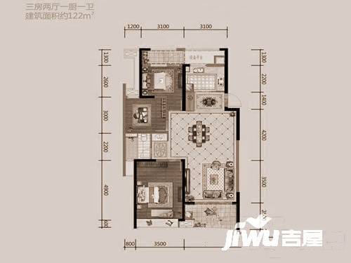 领秀城3室2厅1卫122㎡户型图