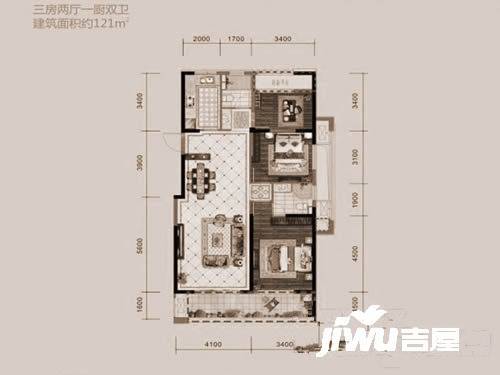 领秀城3室2厅2卫121㎡户型图