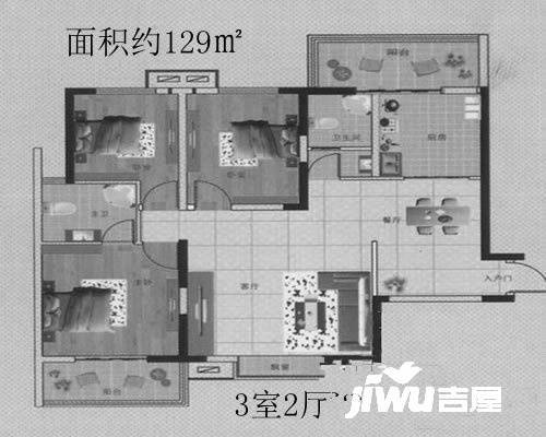 紫荆华庭3室2厅2卫129㎡户型图