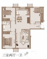 枣都公寓3室2厅1卫124㎡户型图