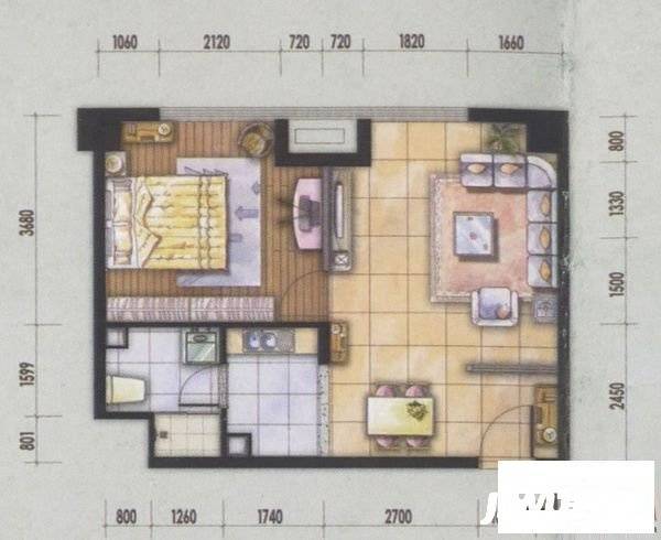 财富公寓2室1厅1卫60㎡户型图