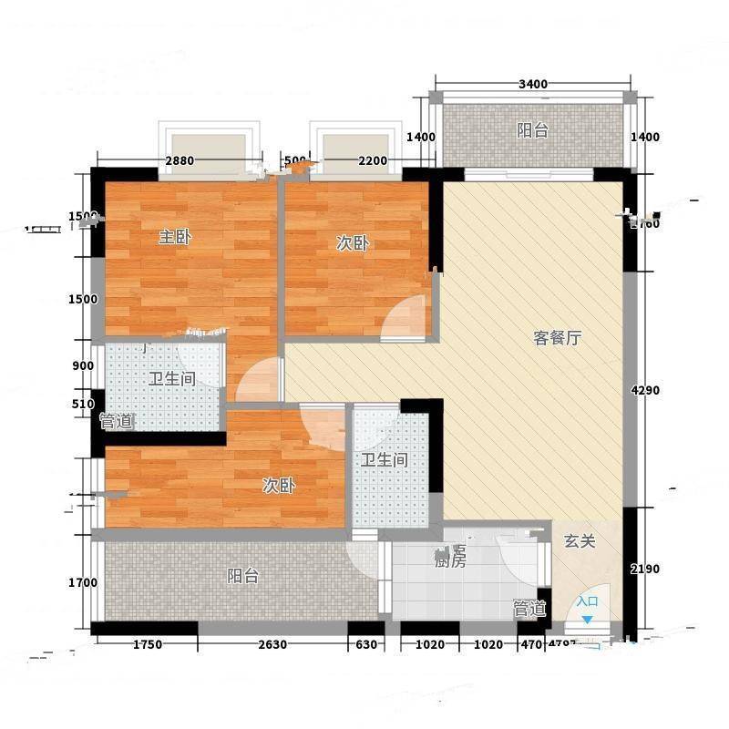 优盘公寓3室0厅0卫102㎡户型图