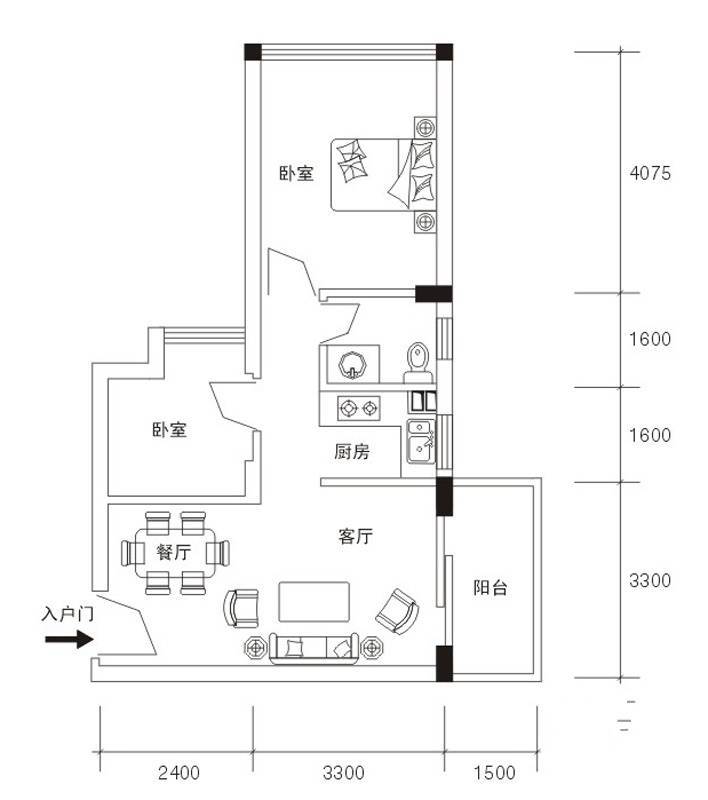 锦江钻石商铺2室2厅1卫65.2㎡户型图