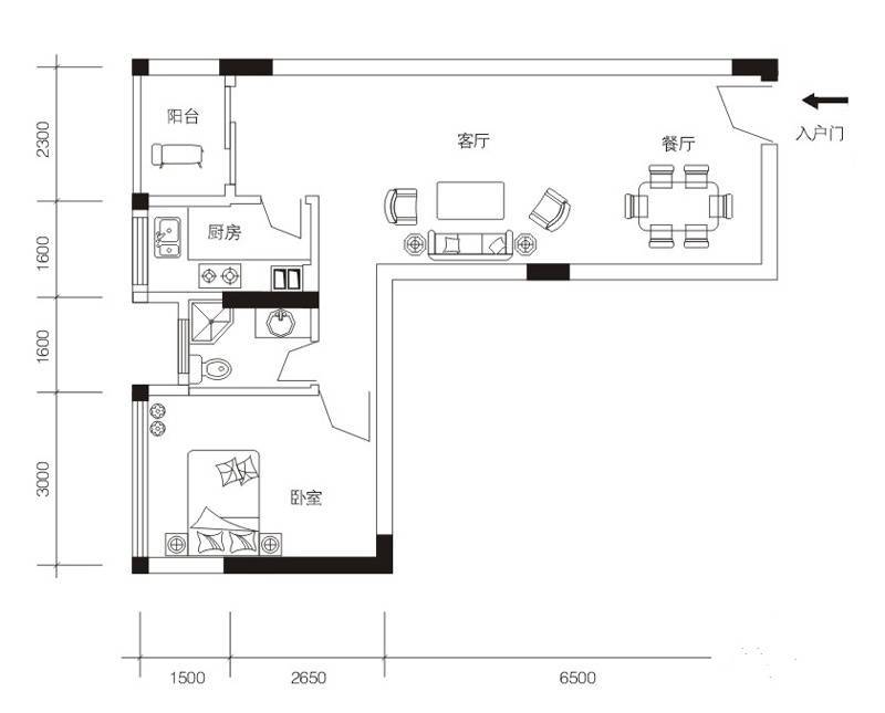 锦江钻石商铺1室2厅1卫68.2㎡户型图