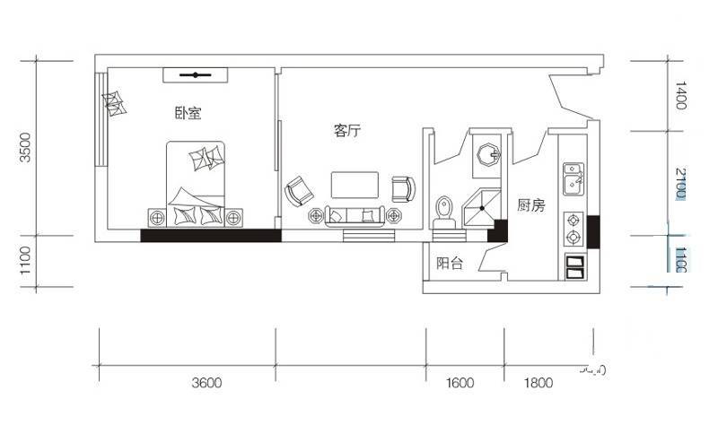 锦江钻石商铺1室1厅1卫46.5㎡户型图