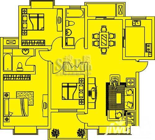 向日葵公社3室2厅2卫117㎡户型图