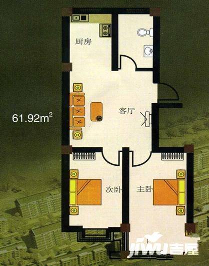 长乐小区2室1厅1卫61.9㎡户型图