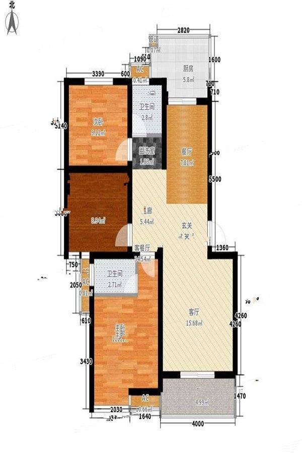 翠云小区3室2厅2卫105㎡户型图